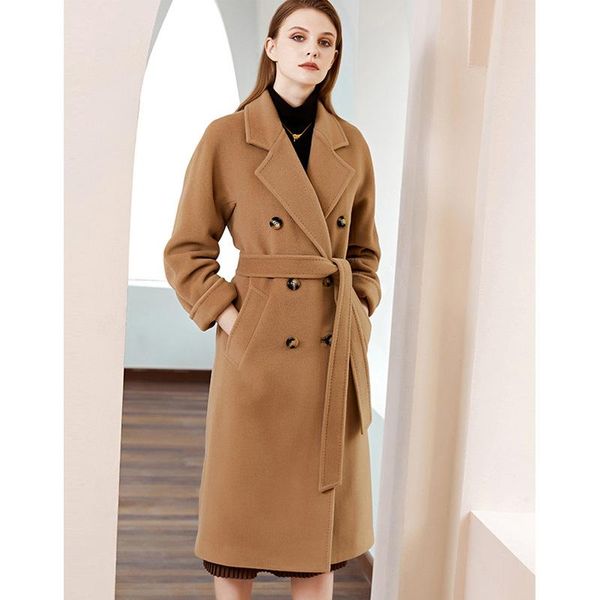 women's wool & blends elegant long coat coffee belt sleeve chic outerwear ladies double sided cashmere overcoat autumn winter 2021, Black
women's wool & blends elegant long coat coffee belt sleeve chic outerwear ladies double sided cashmere overcoat autumn winter 2021, Black
