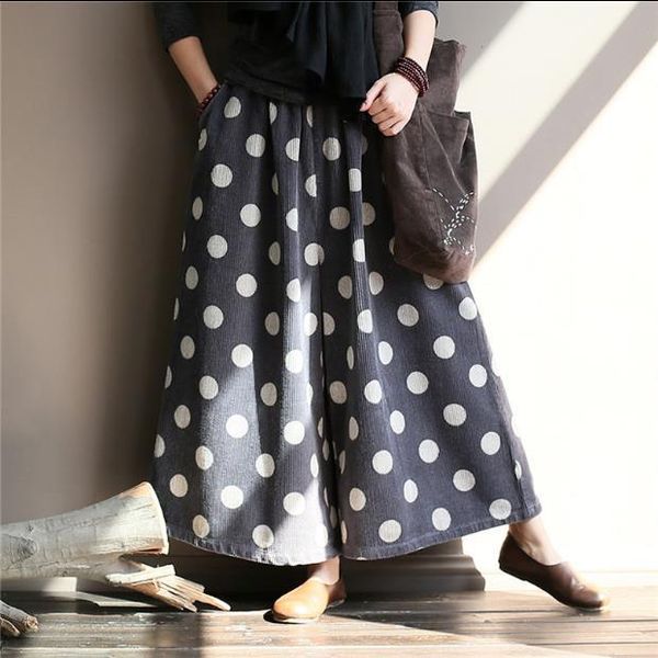 women's pants & capris women corduroy wide leg vintage elastic waist trouser 2021 autumn print dot casual soft loose lj693, Black;white
women's pants & capris women corduroy wide leg vintage elastic waist trouser 2021 autumn print dot casual soft loose lj693, Black;white
