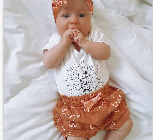 clothing sets 3 pcs baby girls summer outfits, letter print short sleeve round neck romper + rainbow pattern shorts with drawstring headband, White
clothing sets 3 pcs baby girls summer outfits, letter print short sleeve round neck romper + rainbow pattern shorts with drawstring headband, White