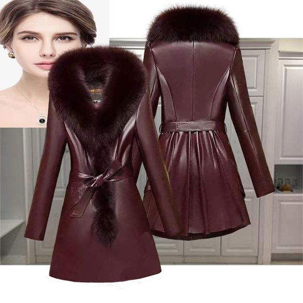 women's leather & faux wallet 21 spring and autumn mid-length fashion v-shaped fur collar slim elegant coat, Black
women's leather & faux wallet 21 spring and autumn mid-length fashion v-shaped fur collar slim elegant coat, Black