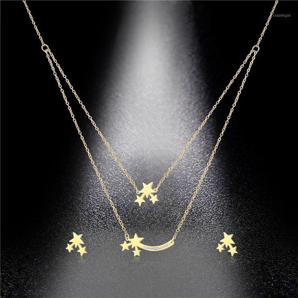 stainless steel cute star pendant necklaces & stud earrings women double layer party wedding jewelry sets lovers valentine gift necklace, Silver
stainless steel cute star pendant necklaces & stud earrings women double layer party wedding jewelry sets lovers valentine gift necklace, Silver
