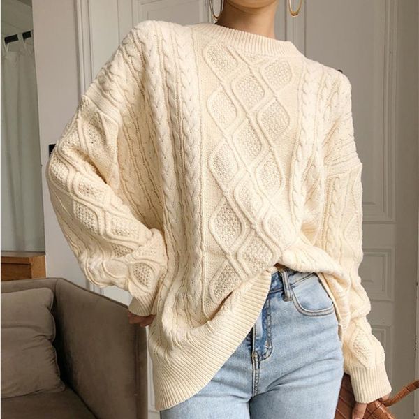 autumn winter pullovers vintage loose women thick warm twist knitwear ol knitted solid long sleeve sweater 210515, White;black
autumn winter pullovers vintage loose women thick warm twist knitwear ol knitted solid long sleeve sweater 210515, White;black