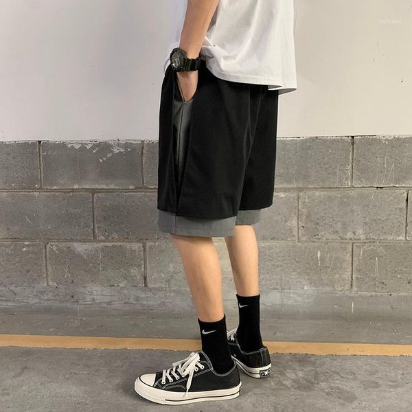 men's shorts summer stitching fashion korean casual goods harajuku streetwear loose straight five-point pants, White;black
men's shorts summer stitching fashion korean casual goods harajuku streetwear loose straight five-point pants, White;black