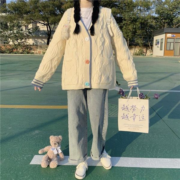 women's knits & tees preppy style sweet knitted cardigan korean female student fashion sweater loose coat, White
women's knits & tees preppy style sweet knitted cardigan korean female student fashion sweater loose coat, White