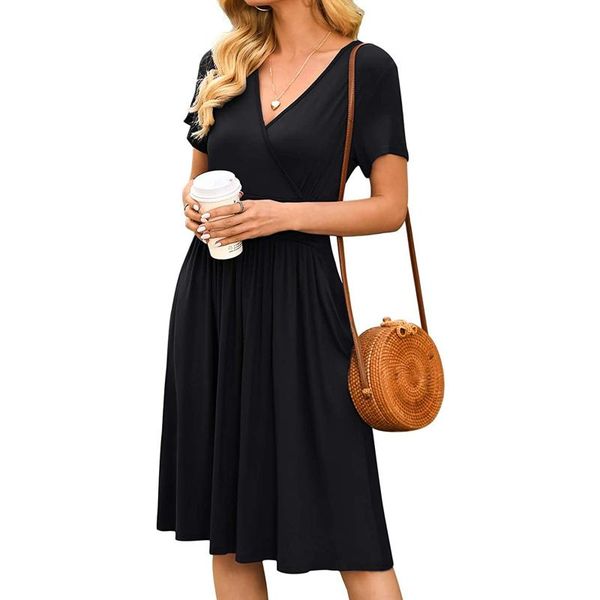 casual dresses summer elegant classical black woman's fashion deep v-neck pleated midi dress comfy daily party wear, Black;gray
casual dresses summer elegant classical black woman's fashion deep v-neck pleated midi dress comfy daily party wear, Black;gray
