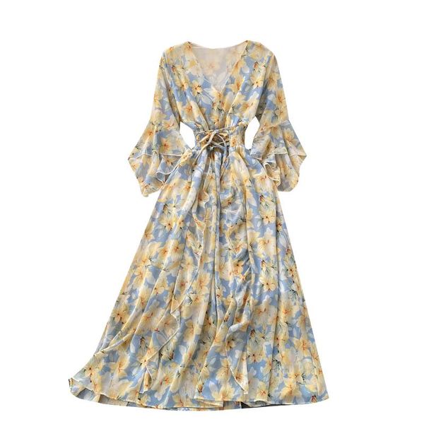 casual dresses spring summer women v-neck drawstring slim long dress sweet ruffles floral chiffon beach vacation, Black;gray
casual dresses spring summer women v-neck drawstring slim long dress sweet ruffles floral chiffon beach vacation, Black;gray