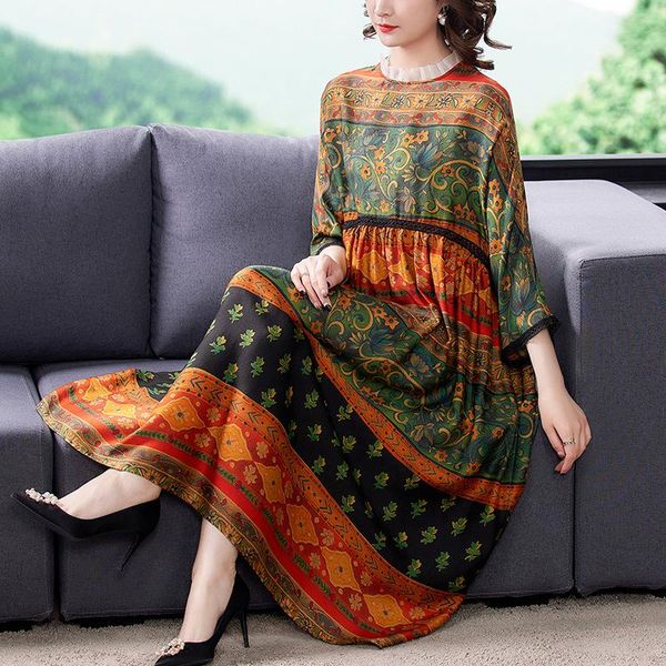 plus size women national printed shirred collar vintage dress 2021 spring pleated high waist lace up elegant dresses vestido casual, Black;gray
plus size women national printed shirred collar vintage dress 2021 spring pleated high waist lace up elegant dresses vestido casual, Black;gray