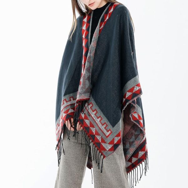 scarves women winter tassel poncho cape vintage colorful geometric striped pattern blanket shawl wrap open front cardigan coat, Blue;gray
scarves women winter tassel poncho cape vintage colorful geometric striped pattern blanket shawl wrap open front cardigan coat, Blue;gray