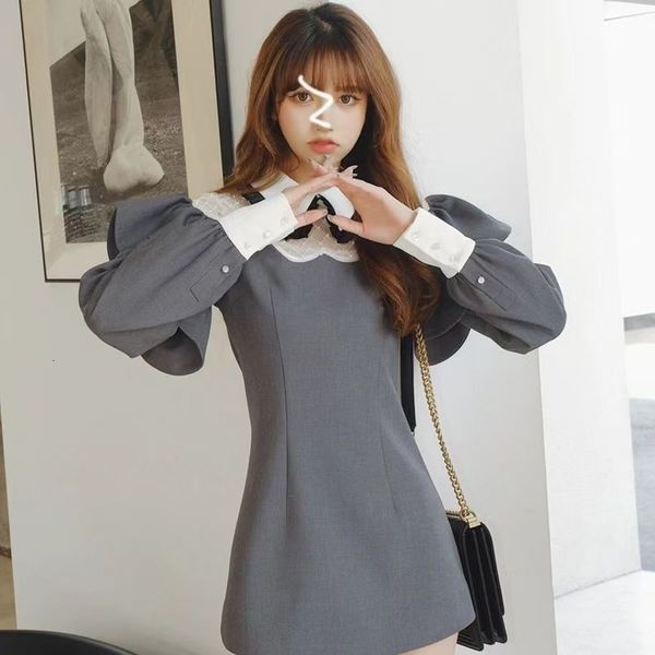 2021 autumn style fashion doll collar grey heavy industry mesh sweet temperament dress, Black;gray
2021 autumn style fashion doll collar grey heavy industry mesh sweet temperament dress, Black;gray