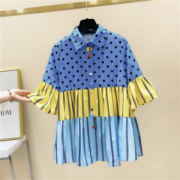 women's blouses & shirts woman bloue 2021 summer contrasting color shirt women polka dot stitching striped ladies blusas femme, White
women's blouses & shirts woman bloue 2021 summer contrasting color shirt women polka dot stitching striped ladies blusas femme, White