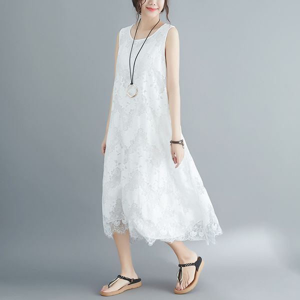 johnature summer loose solid color o-neck sleeveless lace dresses simple comfortable all-match women fashion dress 210521, Black;gray
johnature summer loose solid color o-neck sleeveless lace dresses simple comfortable all-match women fashion dress 210521, Black;gray