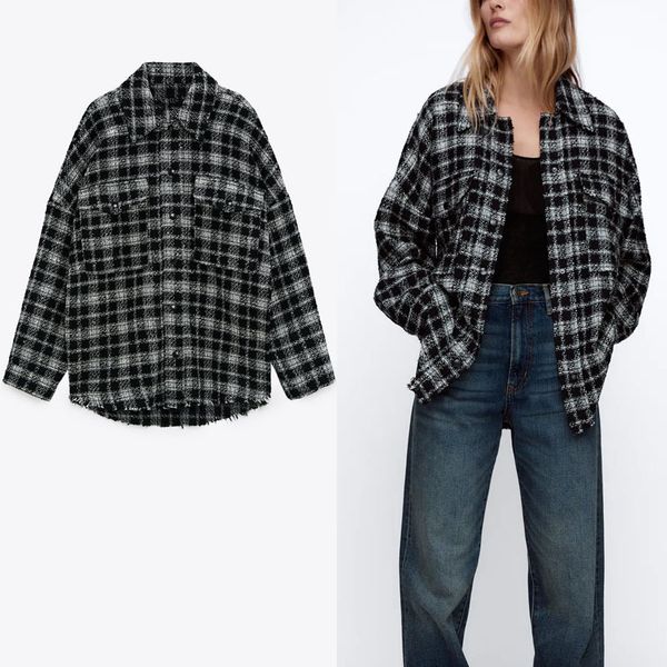 jackets textured weave plaid jacket women vintage long sleeve frayed overshirt female chic plus size winter coat top, Black;brown
jackets textured weave plaid jacket women vintage long sleeve frayed overshirt female chic plus size winter coat top, Black;brown