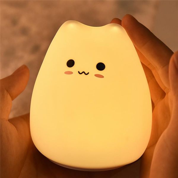 night lights led cute cat light 7 colorful battery silicone soft kid bedside decorate baby nursery cartoon lamp for children gift
night lights led cute cat light 7 colorful battery silicone soft kid bedside decorate baby nursery cartoon lamp for children gift