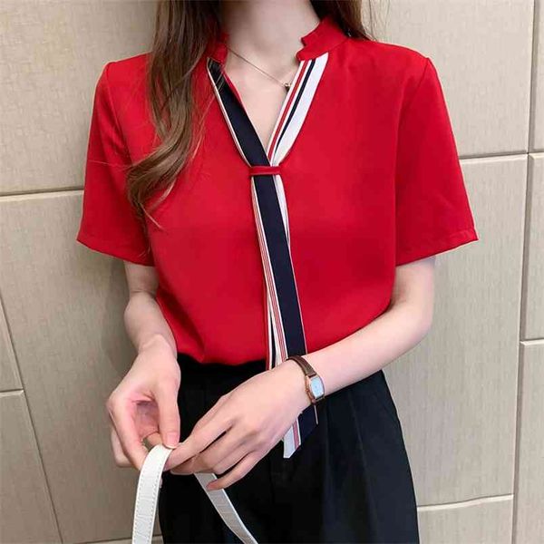 the fashion necktie all-match womens blouses chiffon women short sleeve shirts summer ladies 210507, White
the fashion necktie all-match womens blouses chiffon women short sleeve shirts summer ladies 210507, White