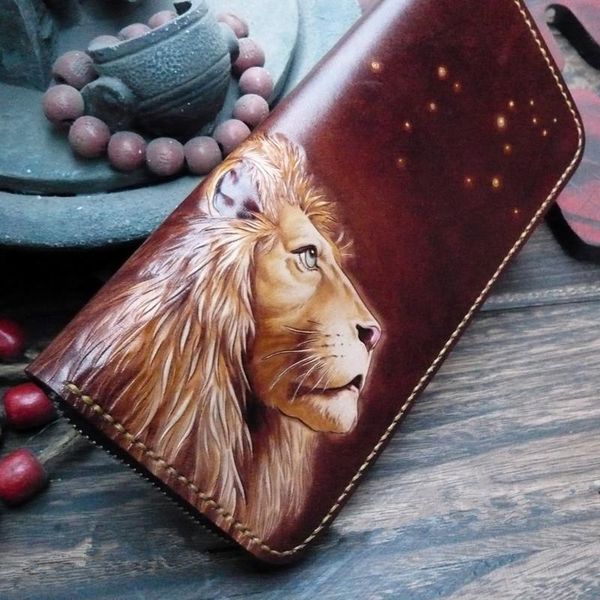 wallets handmade genuine leather carving lion leo bag purses women long clutch vegetable tanned wallet gift, Red;black
wallets handmade genuine leather carving lion leo bag purses women long clutch vegetable tanned wallet gift, Red;black