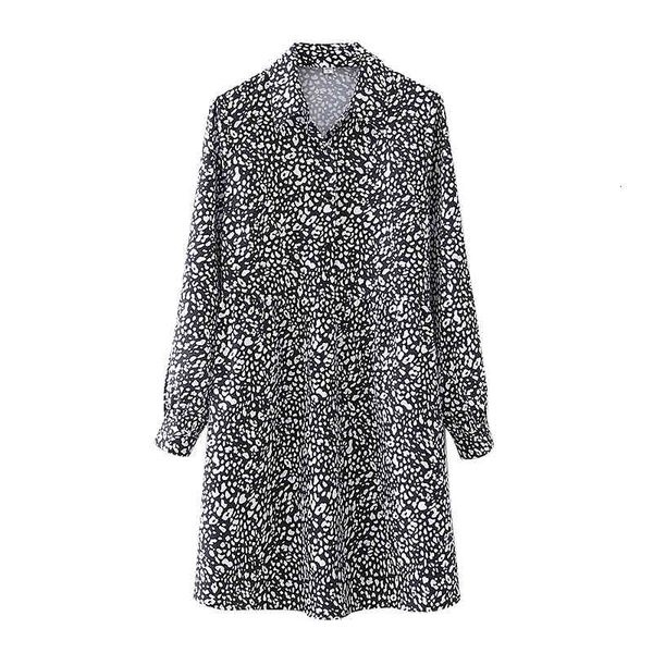 rompers black leopard animal fashion printing gowns long sleeves ladies collar thin spring dress, Black;white 
rompers black leopard animal fashion printing gowns long sleeves ladies collar thin spring dress, Black;white