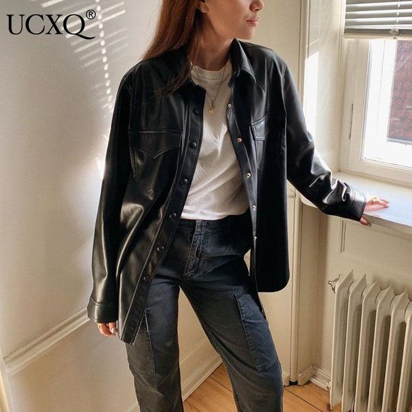 women's leather & faux ucxq woman short jacket pu belt pockets lapel collar single breasted long sleeve loose biker style 2021 autumn 2, Black
women's leather & faux ucxq woman short jacket pu belt pockets lapel collar single breasted long sleeve loose biker style 2021 autumn 2, Black