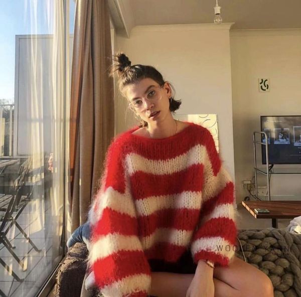 women's sweaters european and american style lazy pure manual stick stripe color matching two-color lantern sleeve sweater pullover fem, White;black
women's sweaters european and american style lazy pure manual stick stripe color matching two-color lantern sleeve sweater pullover fem, White;black