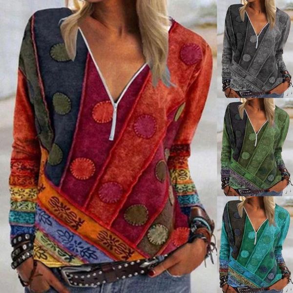 women's blouses & shirts blouse women vintage printed zipper v-neck plus size 5xl long sleeve thin autumn ladies clothing, White
women's blouses & shirts blouse women vintage printed zipper v-neck plus size 5xl long sleeve thin autumn ladies clothing, White