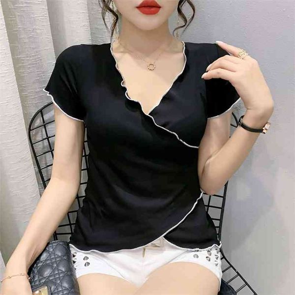 fashion ruffle t-shirt ladiesv-neck summer t-shirts women large size short sleeve the 210507, White
fashion ruffle t-shirt ladiesv-neck summer t-shirts women large size short sleeve the 210507, White