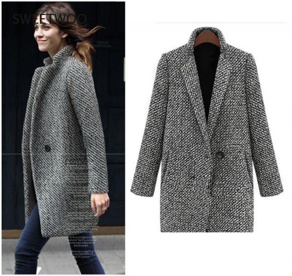 women's wool & blends spring autumn houndstooth trench coat elegant outerwear for women turndown collar gray femme winter, Black
women's wool & blends spring autumn houndstooth trench coat elegant outerwear for women turndown collar gray femme winter, Black