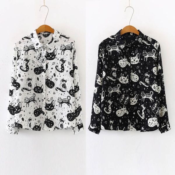 women's blouses & shirts autumn fashion women long sleeve art cat print shirt casual loose blouse white black blusas female
women's blouses & shirts autumn fashion women long sleeve art cat print shirt casual loose blouse white black blusas female