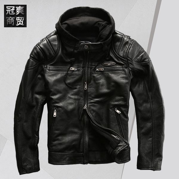 fashion leather halley angel headcoat in cattle men's locomotive detachable hooded jacket, Black
fashion leather halley angel headcoat in cattle men's locomotive detachable hooded jacket, Black