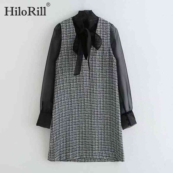 vintage women bow tie collar patchwork mini dress elegant ladies see through sleeve loose female tank 210508, Black;gray
vintage women bow tie collar patchwork mini dress elegant ladies see through sleeve loose female tank 210508, Black;gray