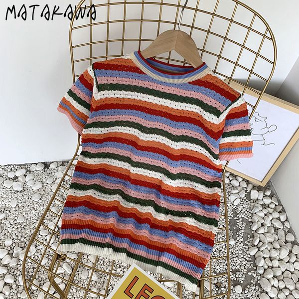 matakawa short-sleeved t-shirt women summer fashion rainbow striped woman tshirts ice silk sweater women loose bottoming 210513, White
matakawa short-sleeved t-shirt women summer fashion rainbow striped woman tshirts ice silk sweater women loose bottoming 210513, White