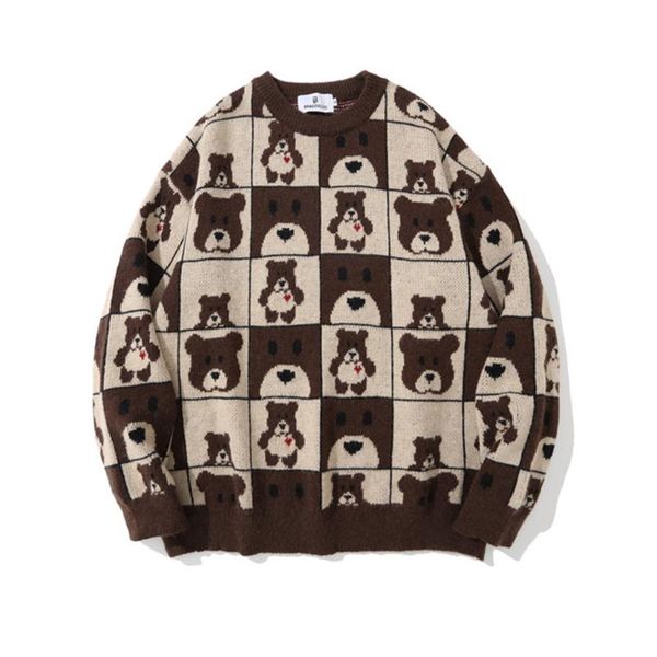 men's sweaters cartoon bear retro color matching jacquard pullovers men fashion round collar knitted sweater couple pullover, White;black
men's sweaters cartoon bear retro color matching jacquard pullovers men fashion round collar knitted sweater couple pullover, White;black