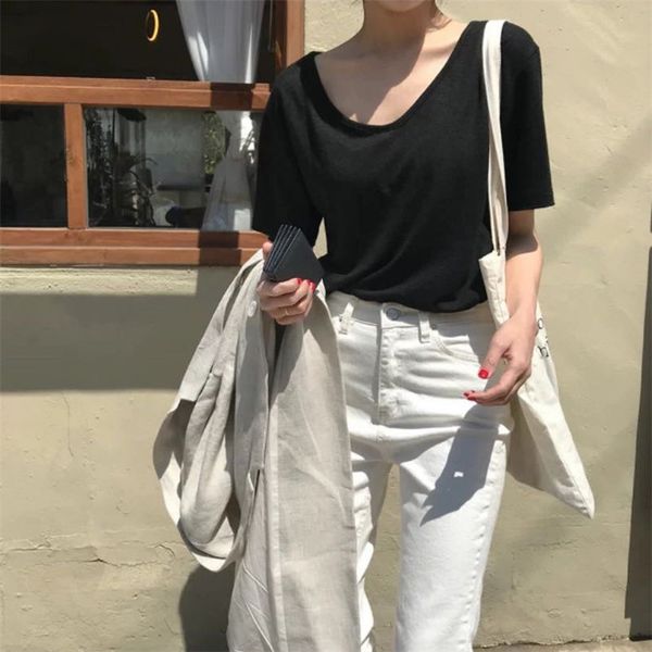 summer black solid brief casual short sleeves tee cotton minimalist all match loose basic t-shirts 210421, White
summer black solid brief casual short sleeves tee cotton minimalist all match loose basic t-shirts 210421, White