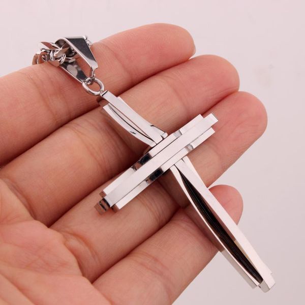 men's polished cross pendant necklace jewelry gift 316l stainless steel 4mm wide curb cuban link chain necklaces, Silver
men's polished cross pendant necklace jewelry gift 316l stainless steel 4mm wide curb cuban link chain necklaces, Silver