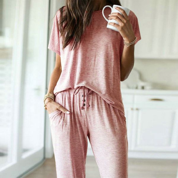 women's sleepwear suit loungewear pajama sets short sleeve drawstring button long pants casual set female summer lady soft homewea, Black;red
women's sleepwear suit loungewear pajama sets short sleeve drawstring button long pants casual set female summer lady soft homewea, Black;red