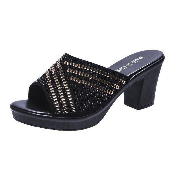 slippers summer 2021women's sandals korean style rhinestone open toe peep platform middle-aged mom high heel a739, Black
slippers summer 2021women's sandals korean style rhinestone open toe peep platform middle-aged mom high heel a739, Black