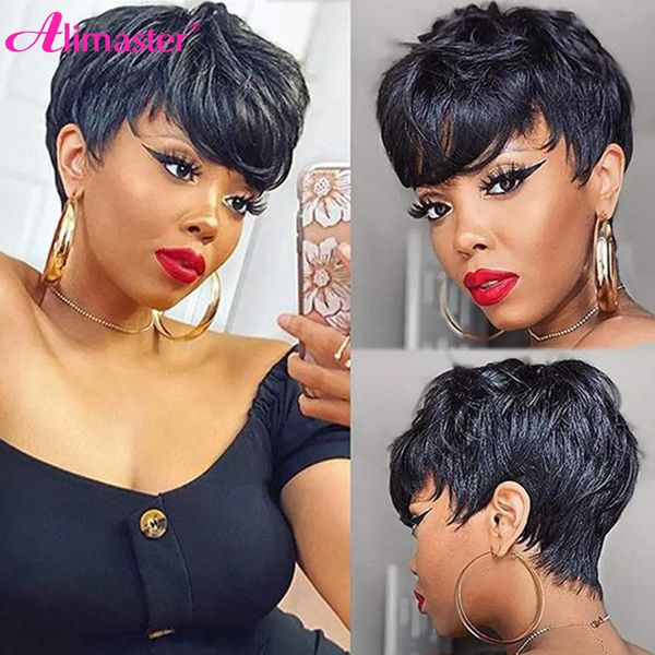 pixie cut wig human hair short bob wig human hair wigs for women full manchine made wig with bangs perruque cheveux humain, Black
pixie cut wig human hair short bob wig human hair wigs for women full manchine made wig with bangs perruque cheveux humain, Black