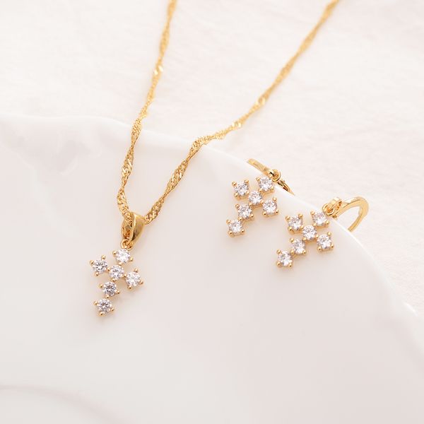 18 k fine gold cross pendant filled cz white stone coordinate necklace chain earrings sets jewelry christian jesus, Silver
18 k fine gold cross pendant filled cz white stone coordinate necklace chain earrings sets jewelry christian jesus, Silver