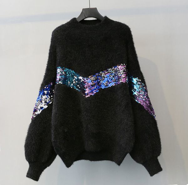 and black winter women thick lantern long sleeve mohair sweaters fashion white patchwork sequin knitted casual loose pullover, White;black
and black winter women thick lantern long sleeve mohair sweaters fashion white patchwork sequin knitted casual loose pullover, White;black