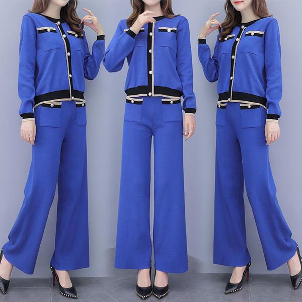 two piece dress the 2021 mini fragrance knitted suit with pieces of wide-leg trousers and for women's wear, White
two piece dress the 2021 mini fragrance knitted suit with pieces of wide-leg trousers and for women's wear, White