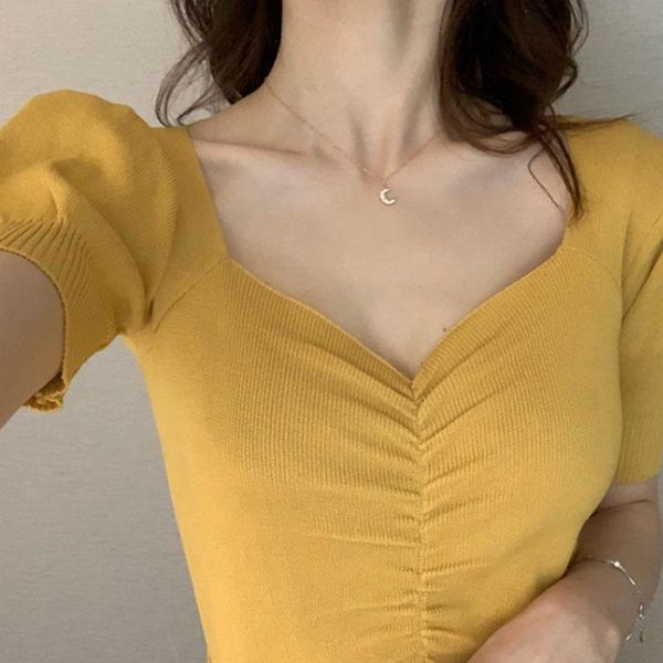 sweet womens sweater puff sleeve cropped v summer women knitted sweaters lady pleated pullover jumper, White;black
sweet womens sweater puff sleeve cropped v summer women knitted sweaters lady pleated pullover jumper, White;black