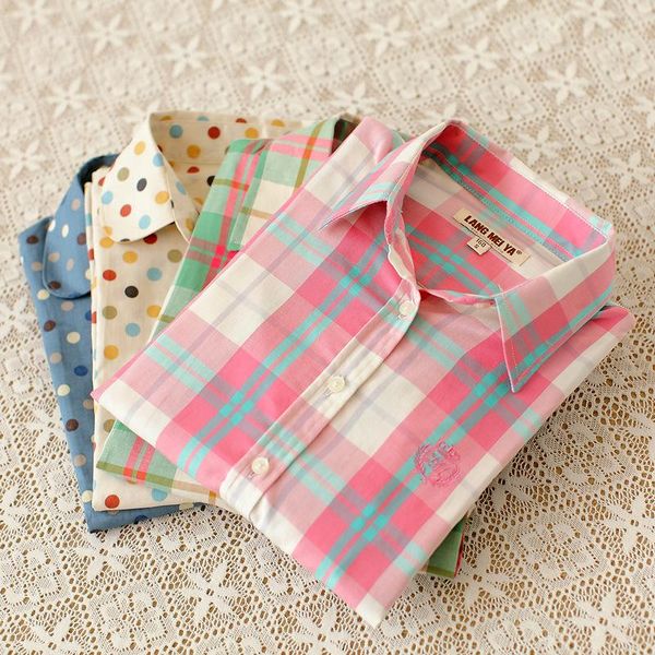 women's blouses & shirts gilrs ladies england style polka dot print full length sleeve polos 100% cotton plaid, White
women's blouses & shirts gilrs ladies england style polka dot print full length sleeve polos 100% cotton plaid, White