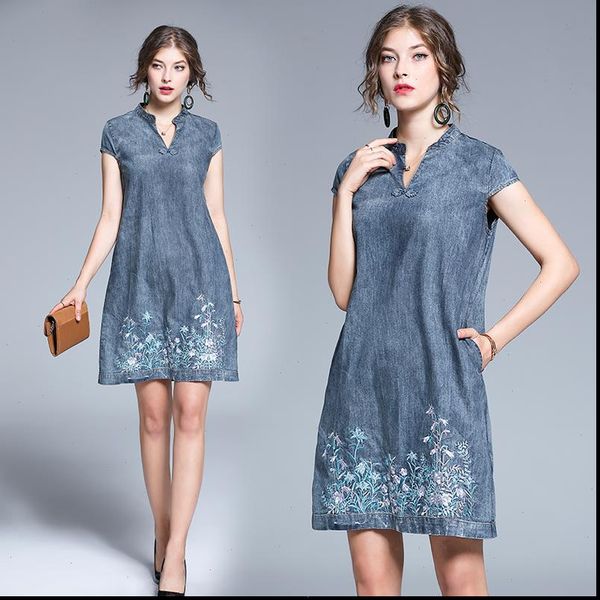 brand denim summer short sleeves women dress plus size clothes vestidos european style embroidery clothing, Black;gray
brand denim summer short sleeves women dress plus size clothes vestidos european style embroidery clothing, Black;gray
