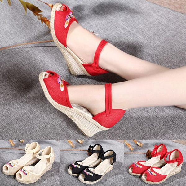 women sandals ladies retro linen canvas wedge round toe casual singles shoes summer female soft beach d9#, Black
women sandals ladies retro linen canvas wedge round toe casual singles shoes summer female soft beach d9#, Black