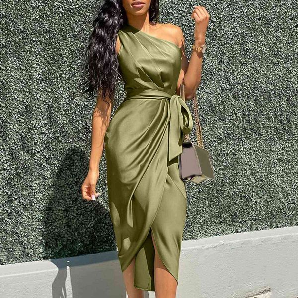 office ladies sleeveless elegant tie formal dress one-shoulder satin solid color pleated slit dress y1006, Black;gray
office ladies sleeveless elegant tie formal dress one-shoulder satin solid color pleated slit dress y1006, Black;gray