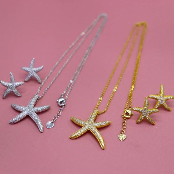 pendant necklaces classic fashion necklace earring jewelry set starfish series copper zircon plated gift s1201, Silver
pendant necklaces classic fashion necklace earring jewelry set starfish series copper zircon plated gift s1201, Silver