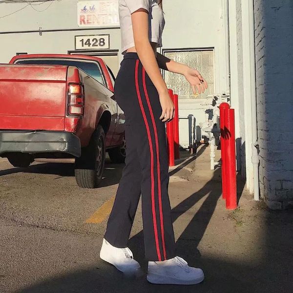 side stripe stitching high waist sports pants, bodyguard autumn women's wide leg straight tube pants & capris, Black;white
side stripe stitching high waist sports pants, bodyguard autumn women's wide leg straight tube pants & capris, Black;white