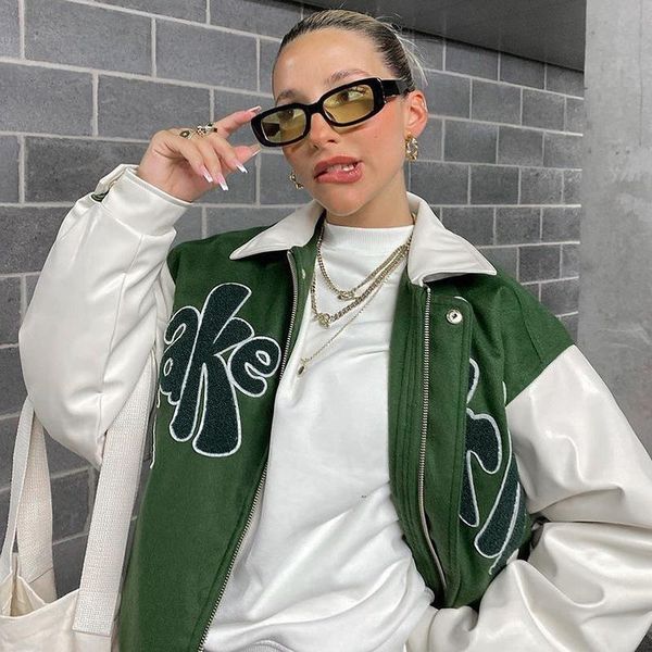 women's jackets autumn baseball jacket woman green contrast sleeves pu coat leather clothes outside take a trip letter application, Black;brown
women's jackets autumn baseball jacket woman green contrast sleeves pu coat leather clothes outside take a trip letter application, Black;brown