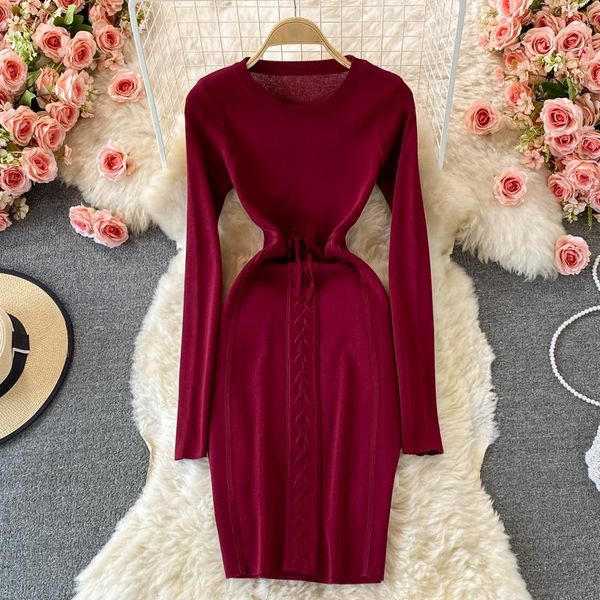 casual dresses autumn european and american round neck waist slimming long-sleeved tie stretch-wrapped hip knitted tight-fitting skirt, Black;gray
casual dresses autumn european and american round neck waist slimming long-sleeved tie stretch-wrapped hip knitted tight-fitting skirt, Black;gray