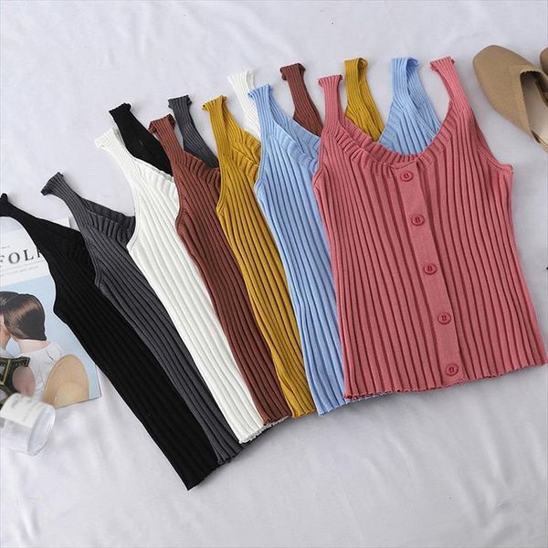 knitted buttons u women tank neck sleeveless short vest solid strap casual t shirt, White
knitted buttons u women tank neck sleeveless short vest solid strap casual t shirt, White