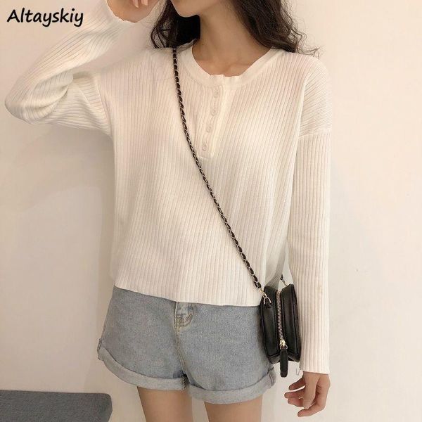 women's sweaters women basic knitting pullovers solid button loose teenagers simple soft trendy korean style females leisure all-match, White;black
women's sweaters women basic knitting pullovers solid button loose teenagers simple soft trendy korean style females leisure all-match, White;black