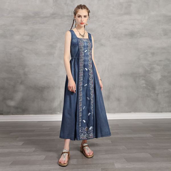 johnature summer retro embroidery square collar denim vest dresses simple comfortable women fashion patchwork dress 210521, Black;gray
johnature summer retro embroidery square collar denim vest dresses simple comfortable women fashion patchwork dress 210521, Black;gray
